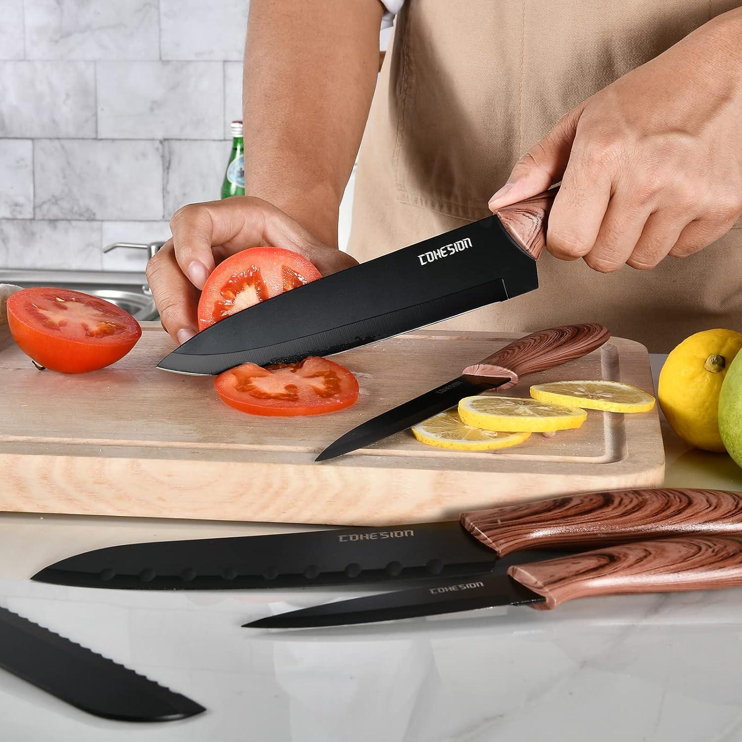 5-teiliges Schwarzes Kohlenstoffstahl Küchenmesser Set mit
