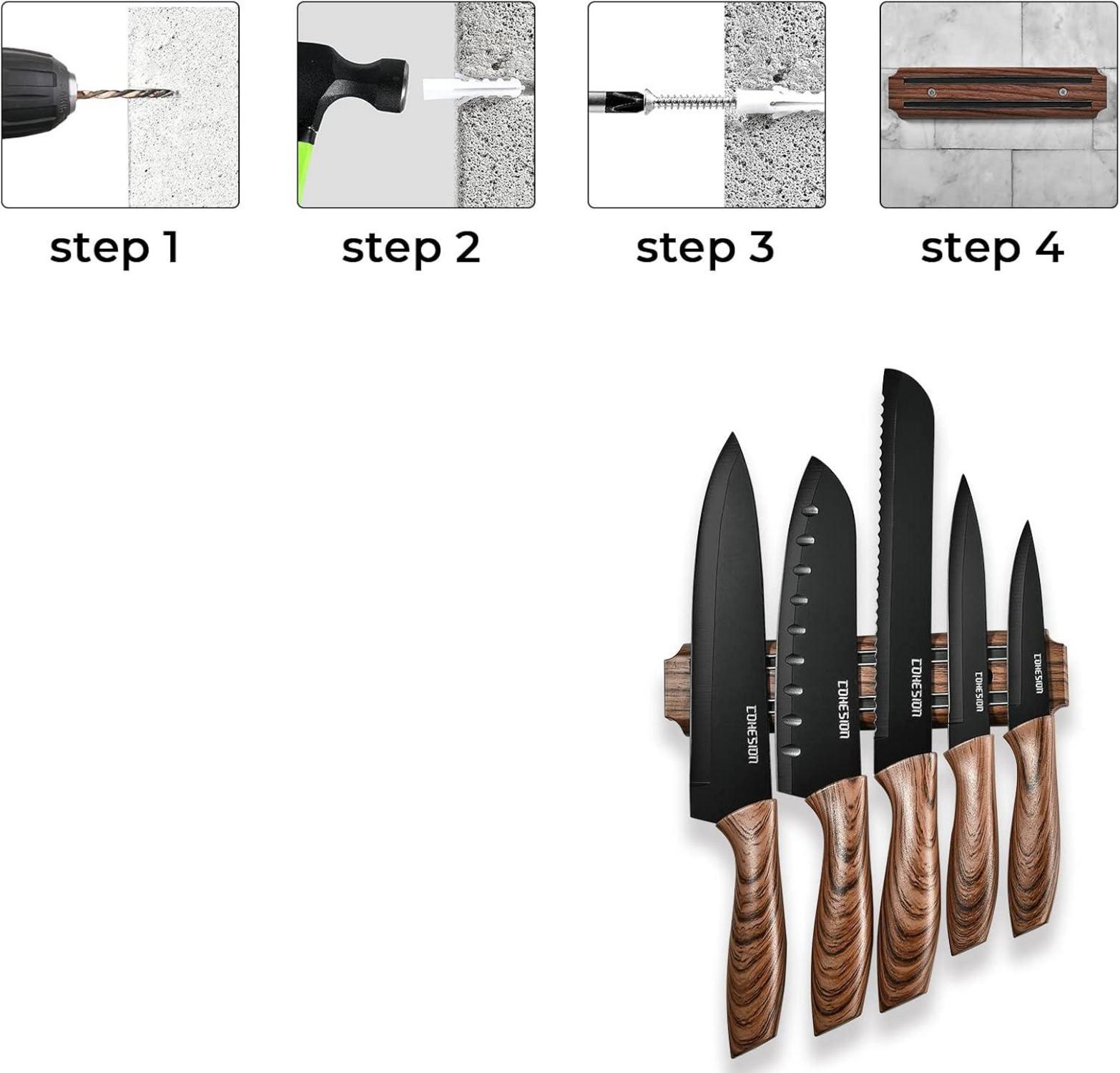 Cohesion 5-teiliges Küchenmesser Set mit Magnetischem Halter - Schwarz