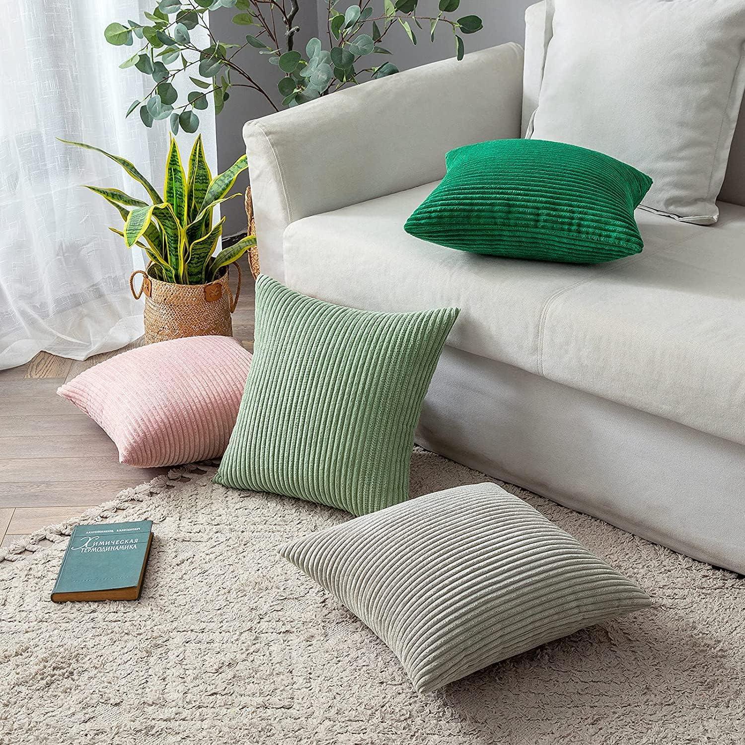 2er Set Kordsamt Kissenbezüge 40x40cm Bohnengrün deco Sofakissen Sofa