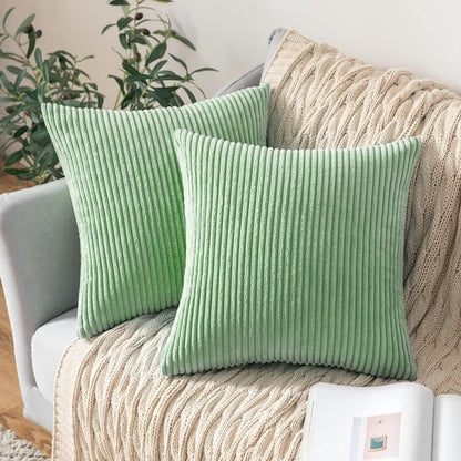 2er Set Kordsamt Kissenbezüge 40x40cm Bohnengrün deco Sofakissen Sofa