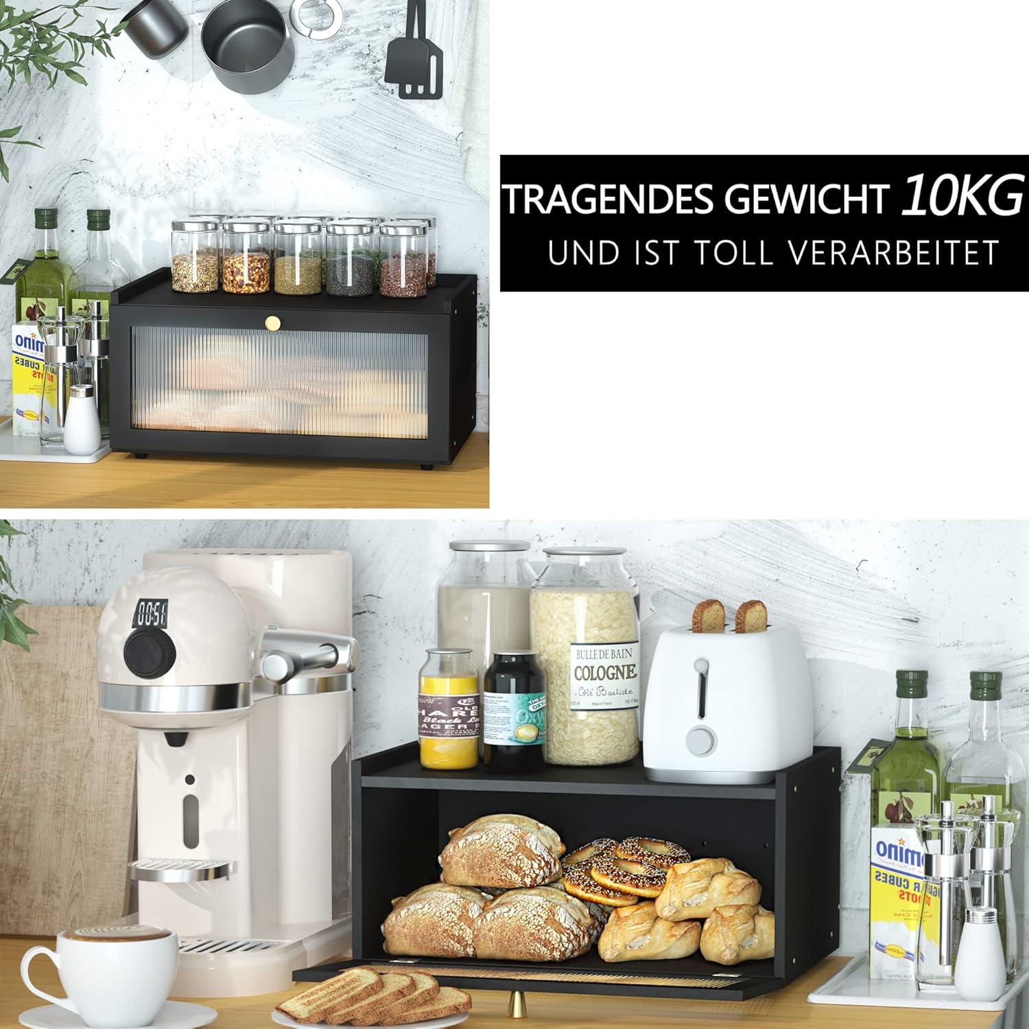 Bambus Brotkasten Schwarz Holz Stapelbarer Bread Box 40x25x20cm