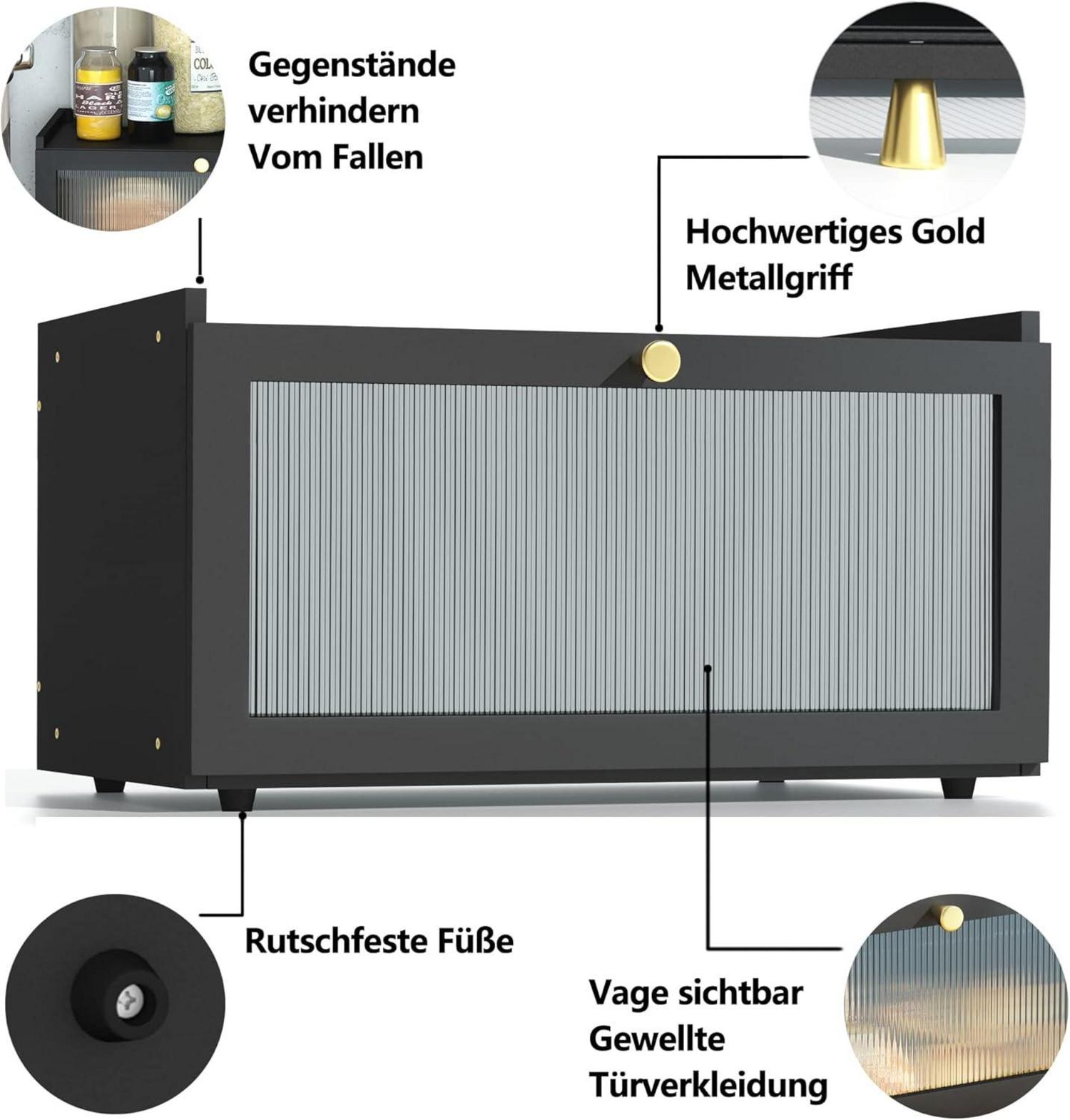 Brotkasten Bambus Holz schwarz Bread Box 40x25x20 CM - Luftzirkulation für frisches Brot