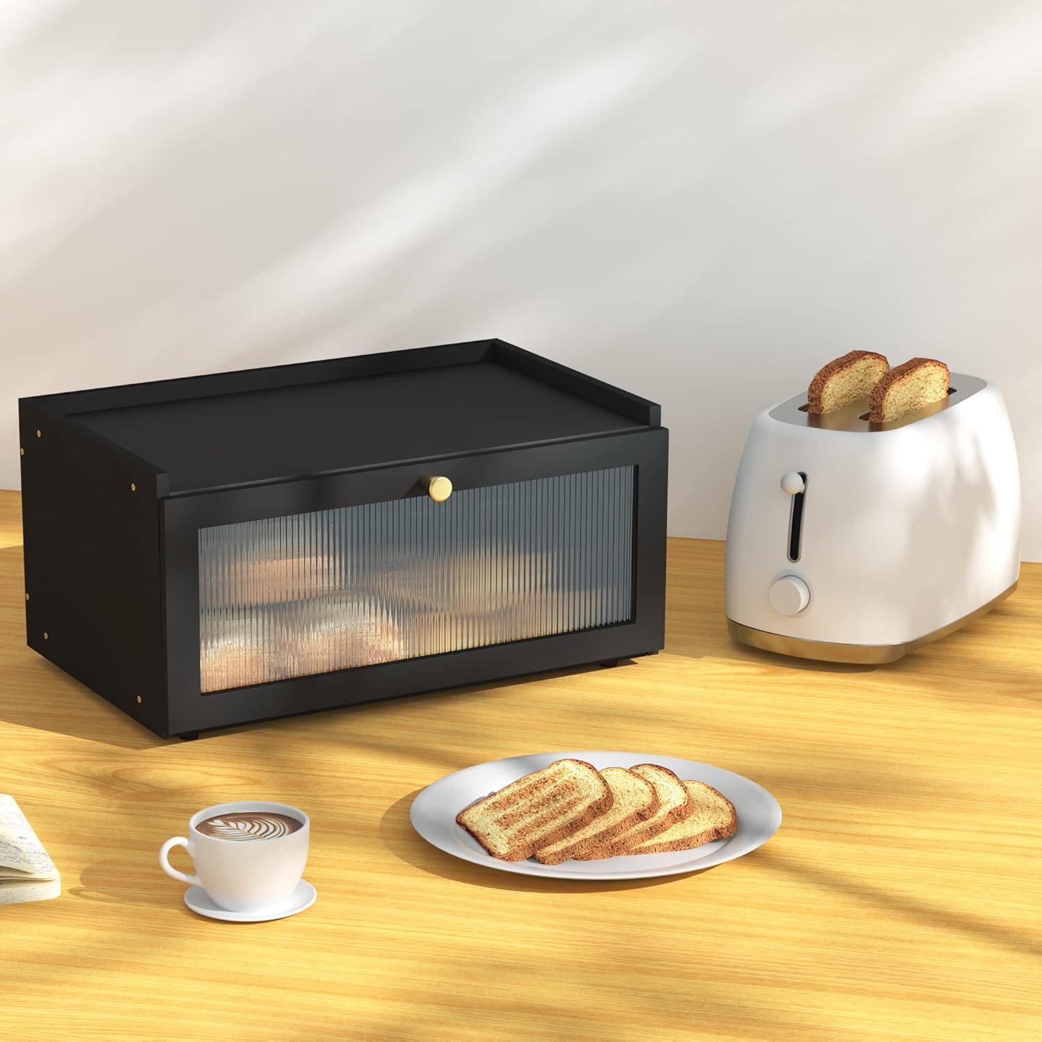 Brotkasten Bambus Schwarz Stapelbar Luftzirkulation Brotaufbewahrung 40x25x20cm
