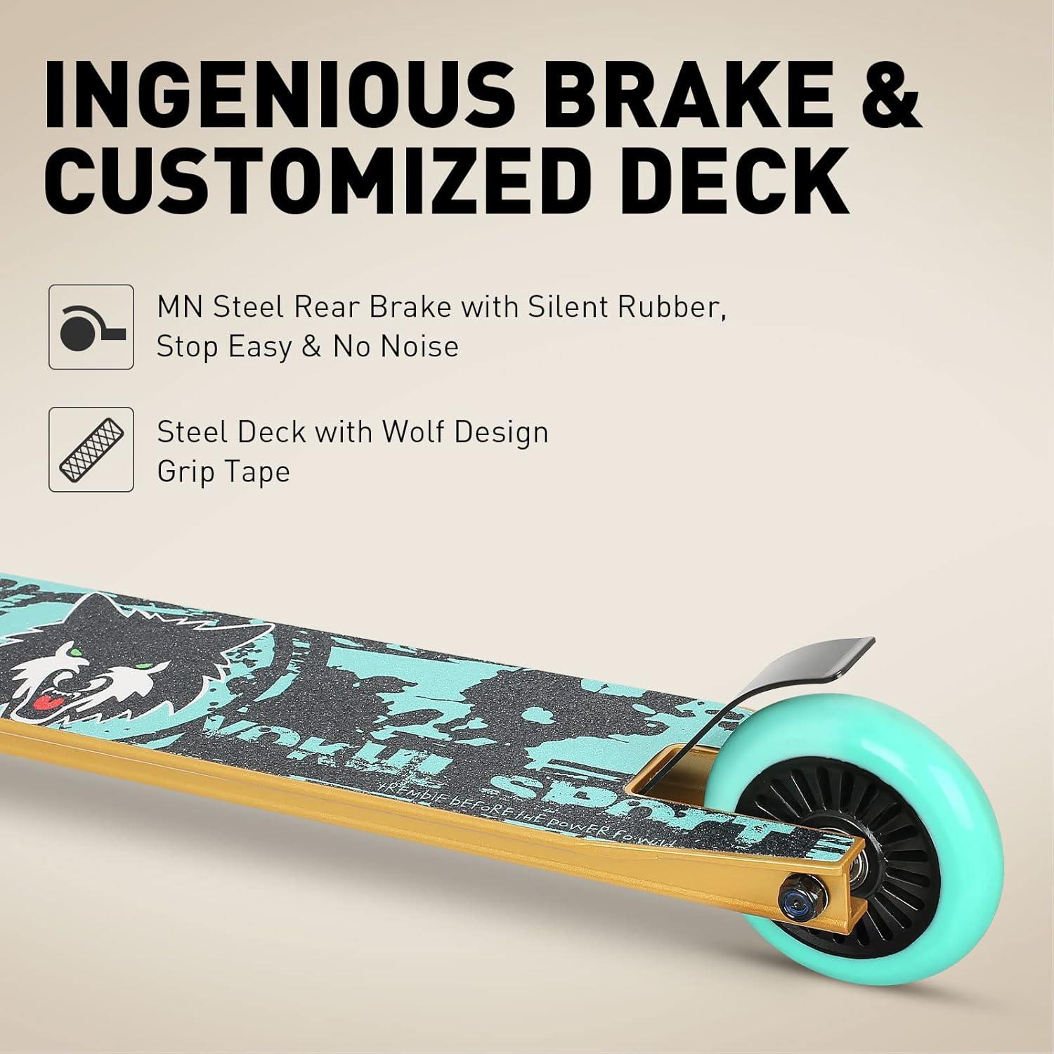 Stunt Scooter Joycruise Profi für Jugendliche Kinder ab 6 Jahre Jungen Mädchen 360 Lenkung Robuster 100mm Räder Schwarz Gold