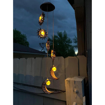 Solar LED Windspiele Sonne Mond Stern Garten Wasserdicht