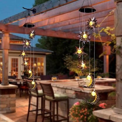 Solar LED Windspiele Sonne Mond Stern Garten Wasserdicht