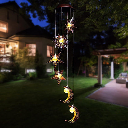 Solar LED Windspiele Sonne Mond Stern Garten Wasserdicht