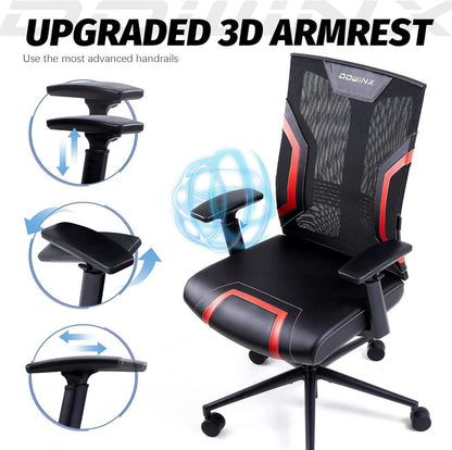 Dowinx Gaming Stuhl Bürostuhl 3D Armlehnen Schwarz Rot