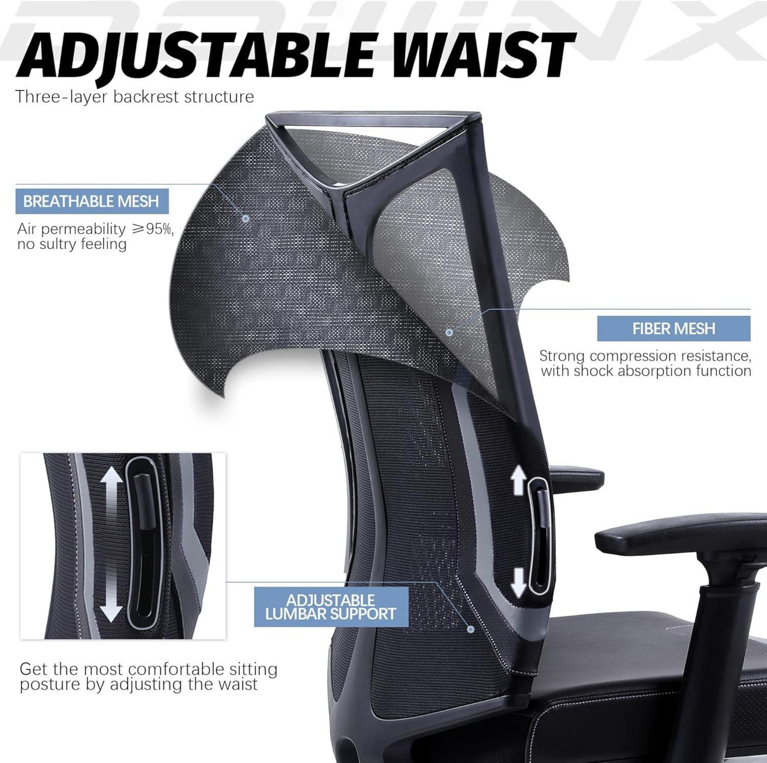 Dowinx Gaming Stuhl Bürostuhl mit 3D Armlehnen Schwarz Ergonomisch Leder