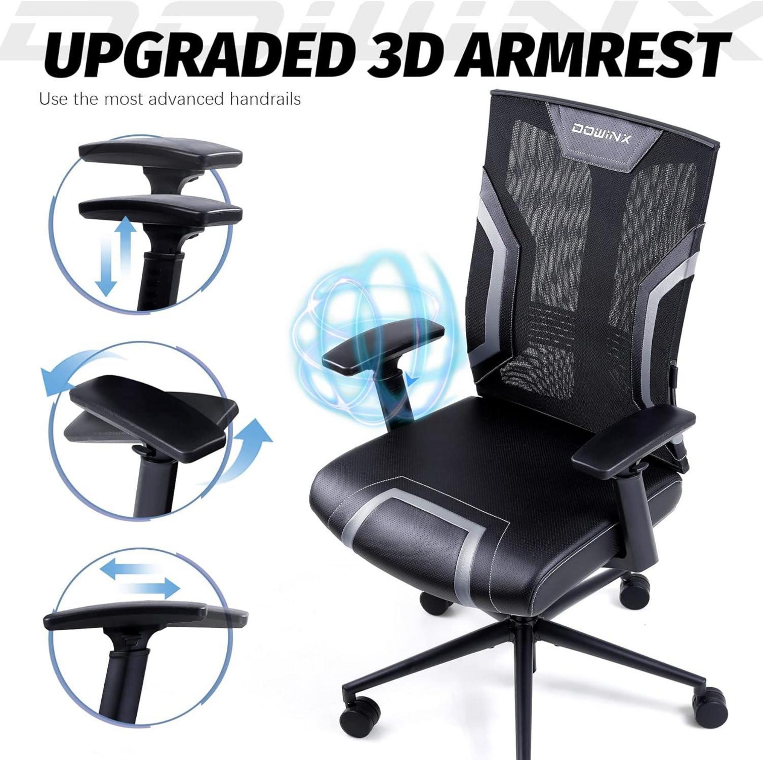 Ergonomischer Gaming Stuhl mit 3D Armlehnen Schwarz Grau