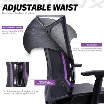 Dowinx Gaming Stuhl Bürostuhl 3D Armlehnen Wippfunktion Leder Drehstuhl Schwarz Lila