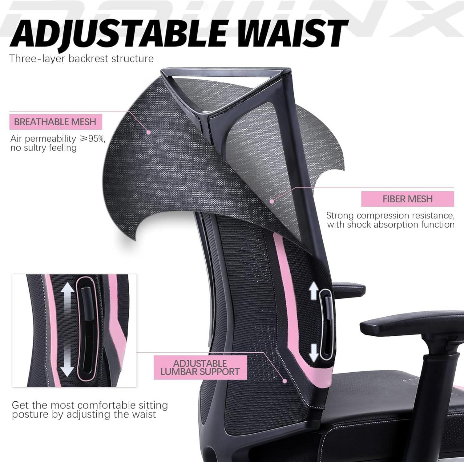 Ergonomischer Gaming Stuhl mit 3D Armlehnen Schwarz Pink