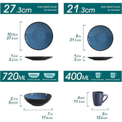 Vancasso BUBBLE 16tlg. Steinzeug Tafelservice Set Blau
