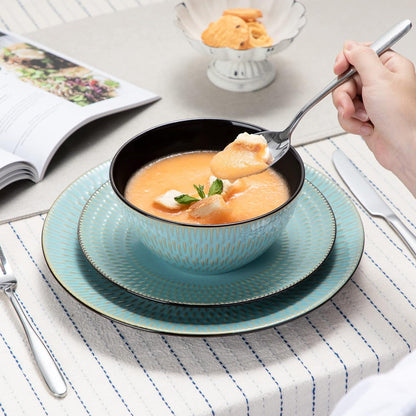 PLUVO Kombiservice Steinzeug 32-teilig blaugrün Nature