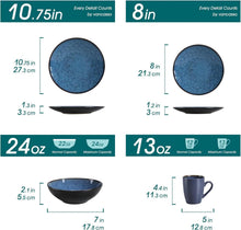 48-teiliges Steinzeug Tafelservice Set im Vintage Look, Blau