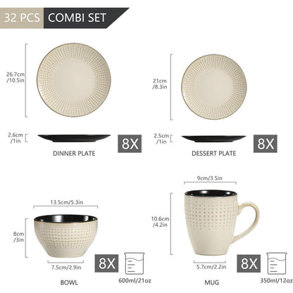 32-teiliges Steinzeug Tafelservice für 8 Personen, Beige