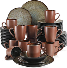 48-teiliges Tafelservice Set aus Steinzeug in Braun, Vintage Look