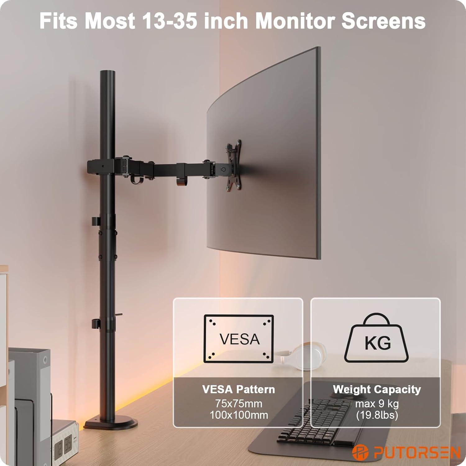 PUTORSEN 80cm Hoch Monitor Halterung für 13-35 Zoll Bildschirm, Voll einstellbarer Monitor Arm