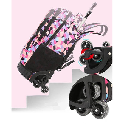 Schultrolley Rucksack Rollen Kinder Schultasche Purpur Rosa mit Regenhülle