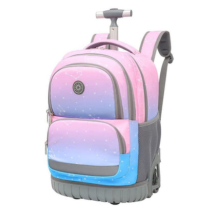 Schultrolley Rucksack mit Rollen – Sternenblau/Rosa für Kinder