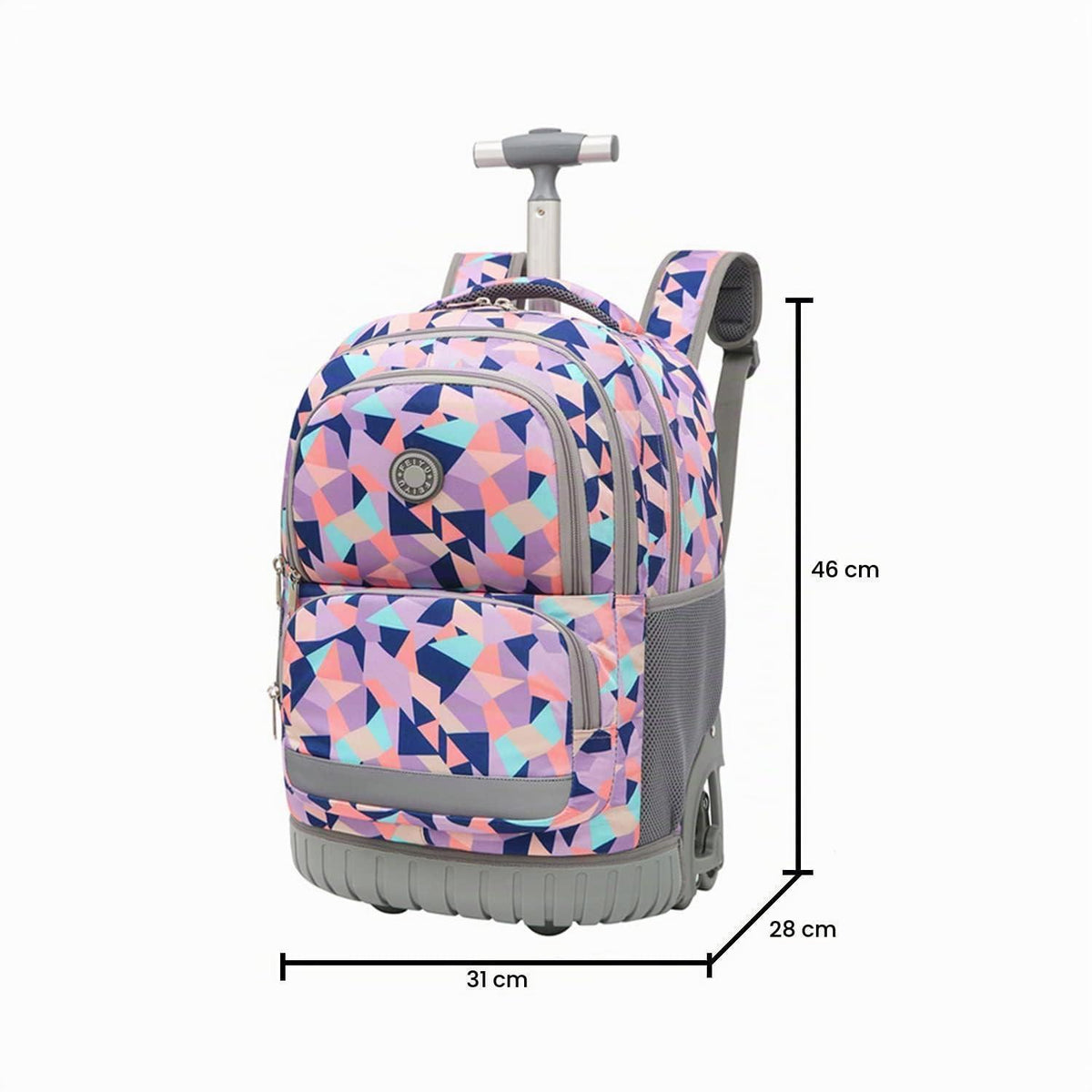 Schultrolley Rucksack mit Rollen – Sternenblau/Rosa für Kinder
