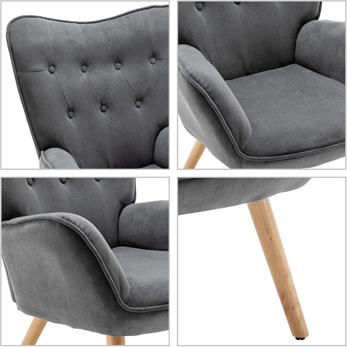 Ohrensessel mit Hocker – Dunkelgrauer Samt Relaxsessel