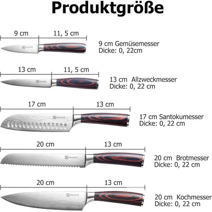 Premium Messerset Küchenmesser Set 5 tlg Carbon Edelstahl