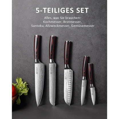 Premium Messerset Küchenmesser Set 5 tlg Carbon Edelstahl