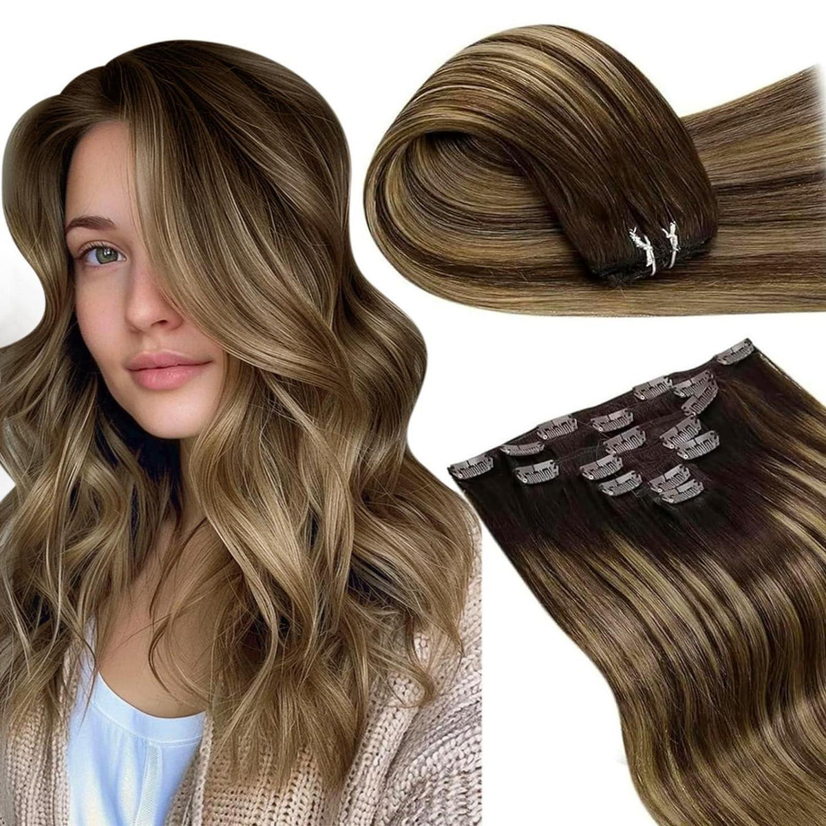 Clip-in Haarverlängerung Echthaar Braun Balayage 35cm