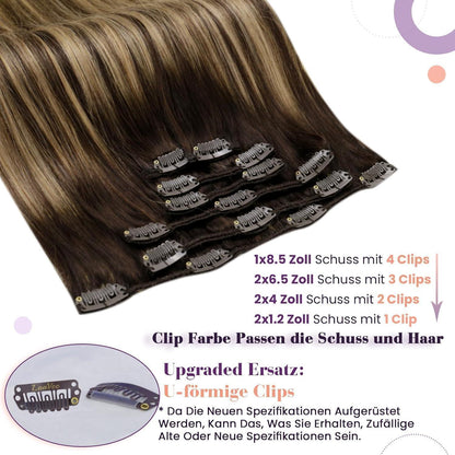 Clip-in Haarverlängerung Echthaar Braun Balayage 35cm