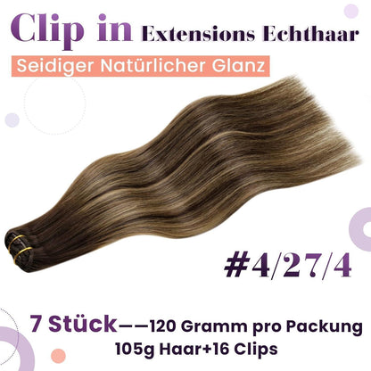 Clip-in Haarverlängerung Echthaar Braun Balayage 35cm