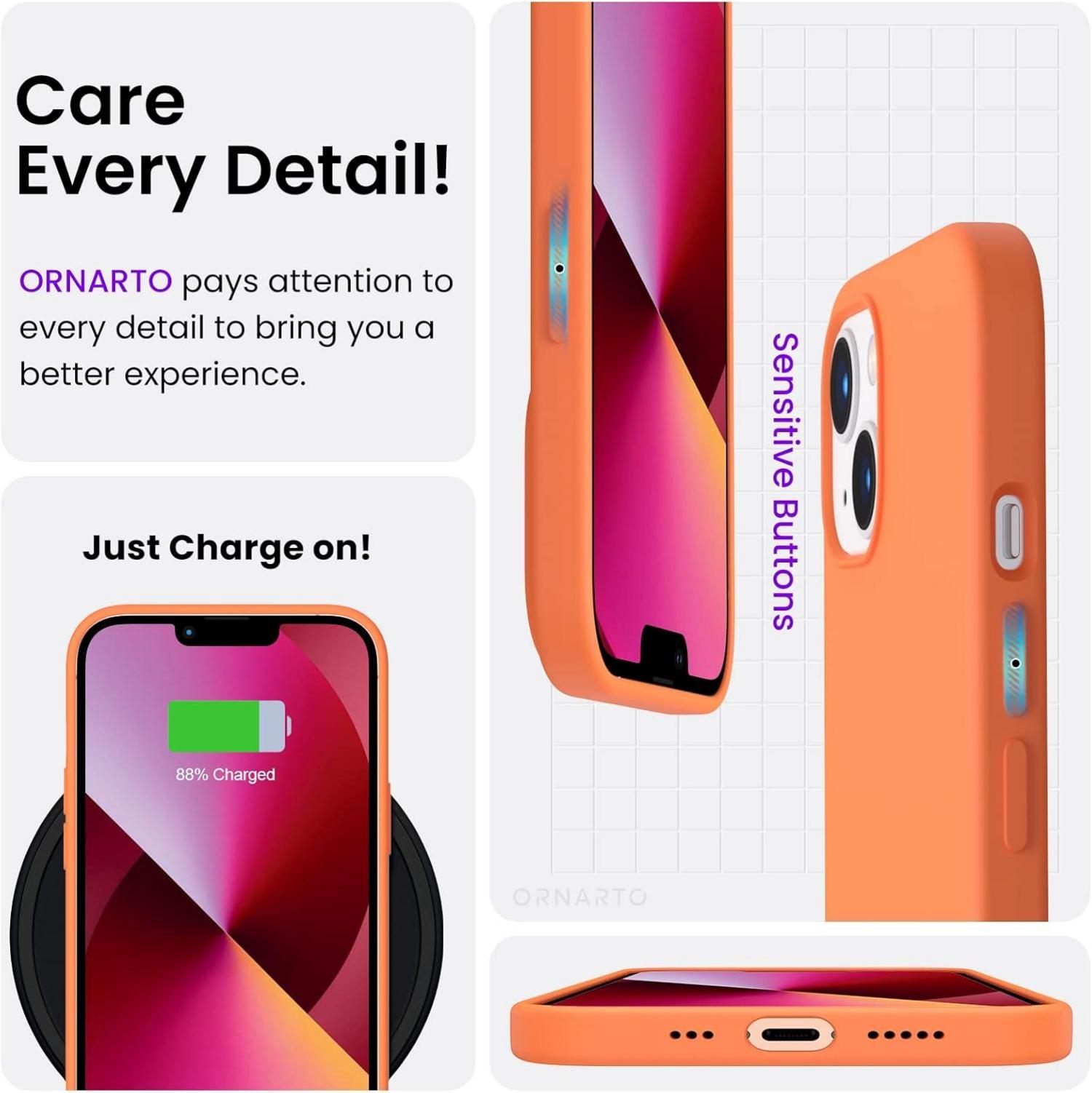 ORNARTO iPhone 13 6,1 Silikon Hülle Voller Schutz Flüssig Orange