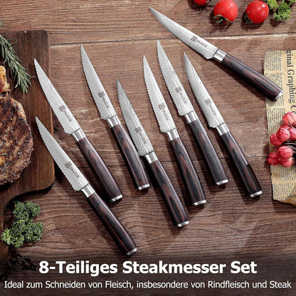 PAUDIN Steakmesser Set 8-tlg Deutsche Edelstahl Gezackte Klinge Holzgriff