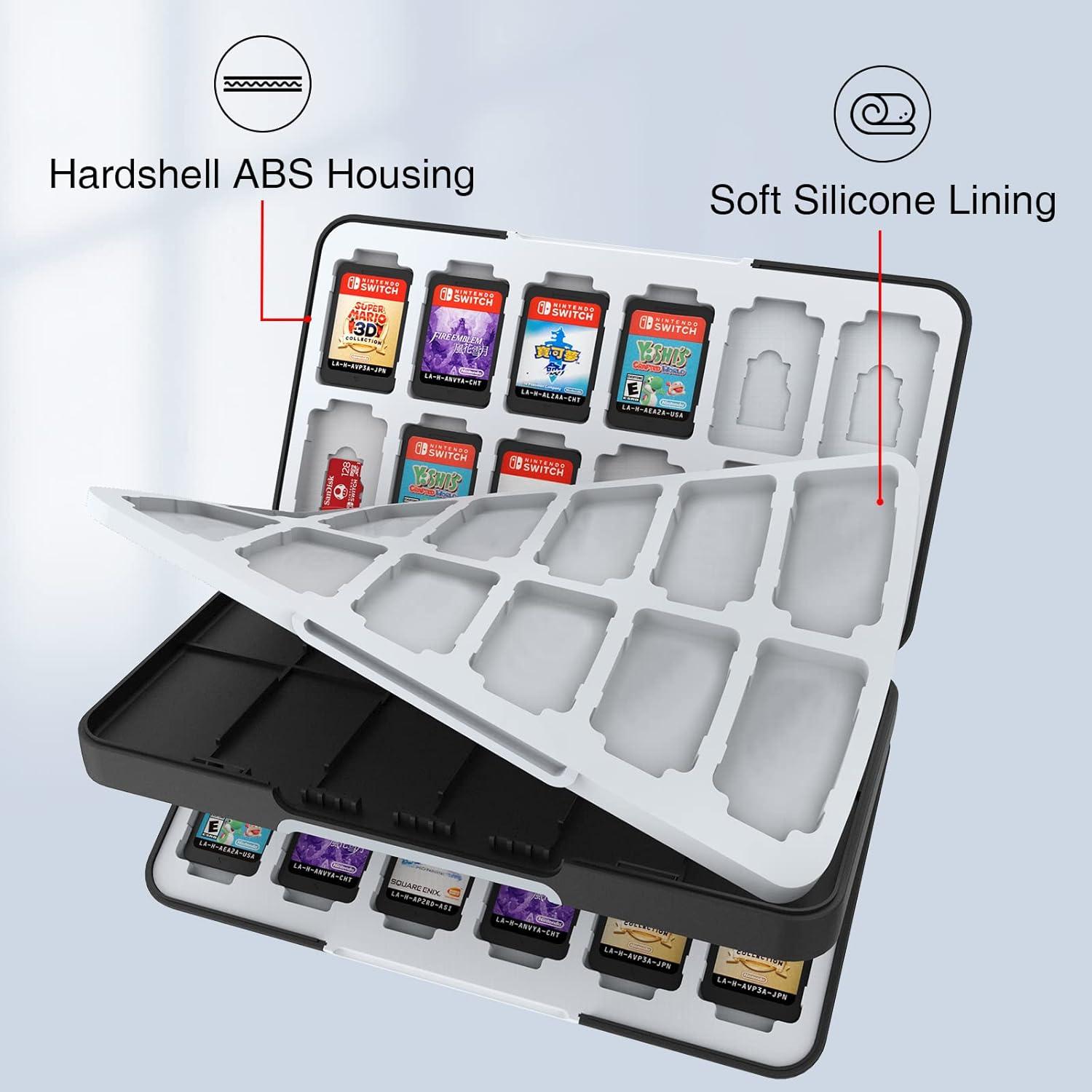 Switch Lite Spiele-Aufbewahrung: Schutzhülle mit 48 Game Card Slots, 24 Micro SD Card Slots