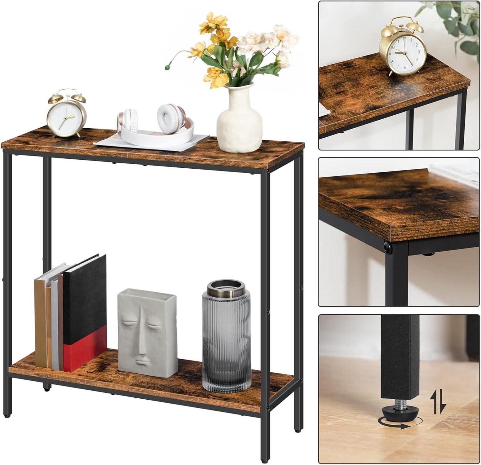 Schmaler Konsolentisch mit Ablage 75x22x75cm Beistelltisch dunkelbraun