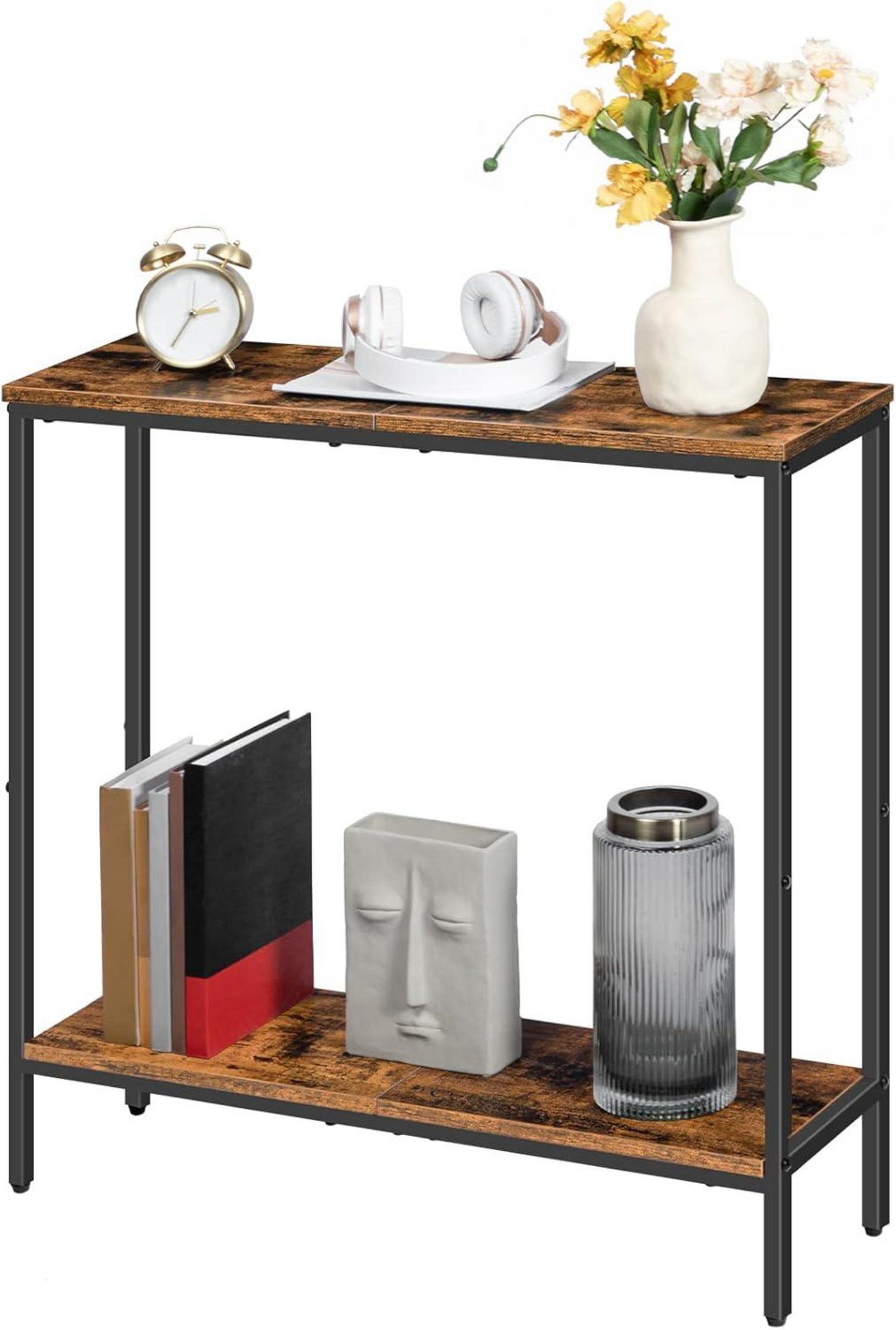 Schmaler Konsolentisch mit Ablage 75x22x75cm Beistelltisch dunkelbraun