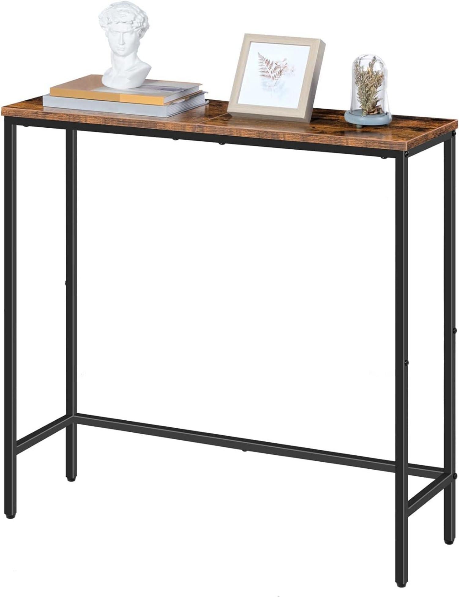 Schmaler Konsolentisch 75cm Beistelltisch Dunkelbraun Schwarz