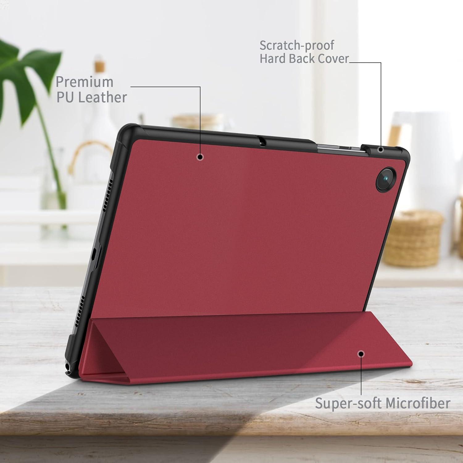 Schutzhülle für Samsung Galaxy Tab A8 10.5 Rotwein Ultradünn PU Leder