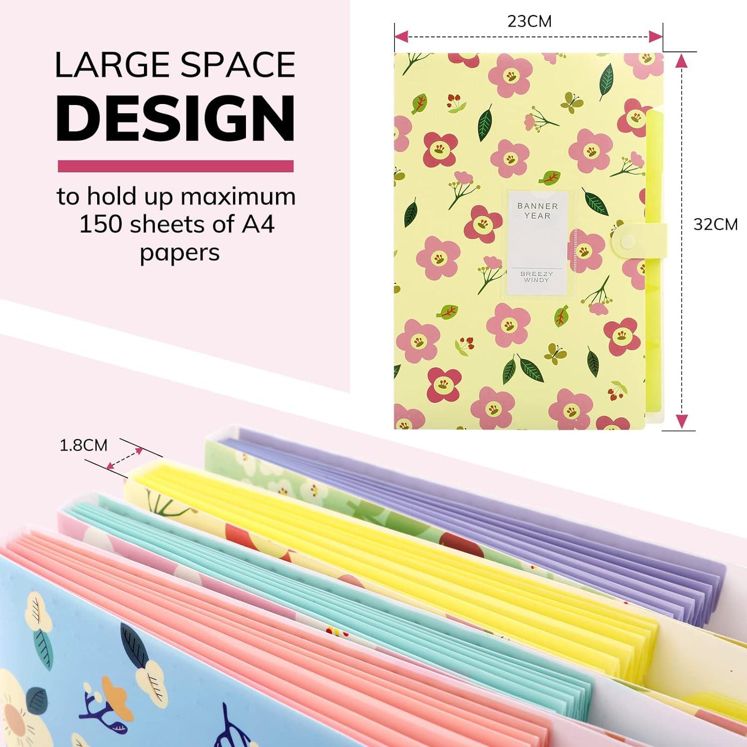 Dokumentenmappe Fächermappe A4 Floral Bedruckt Organizer gelb
