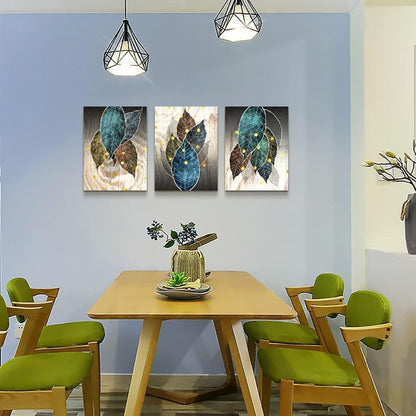 Leinwand Bilder Set Natur Blätter Café Bibliothek Wandbilder 30x40cm 3-teilig