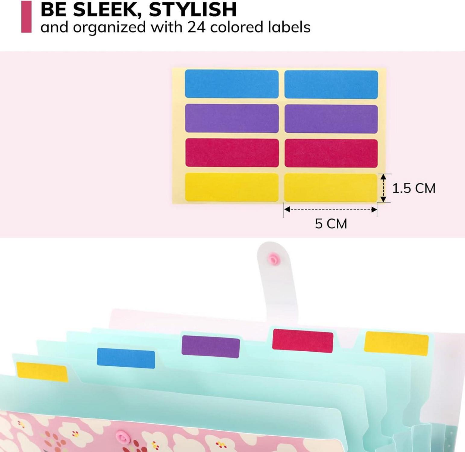 Dokumentenmappe A4 Fächermappe Plastik Mappe 5 Fächer PP Floral Bedruckt Akkordeon Organizer Pink
