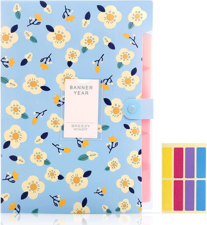 Dokumentenmappe A4 mit 5 Fächern PP Floral Akkordeon Organizer Blau