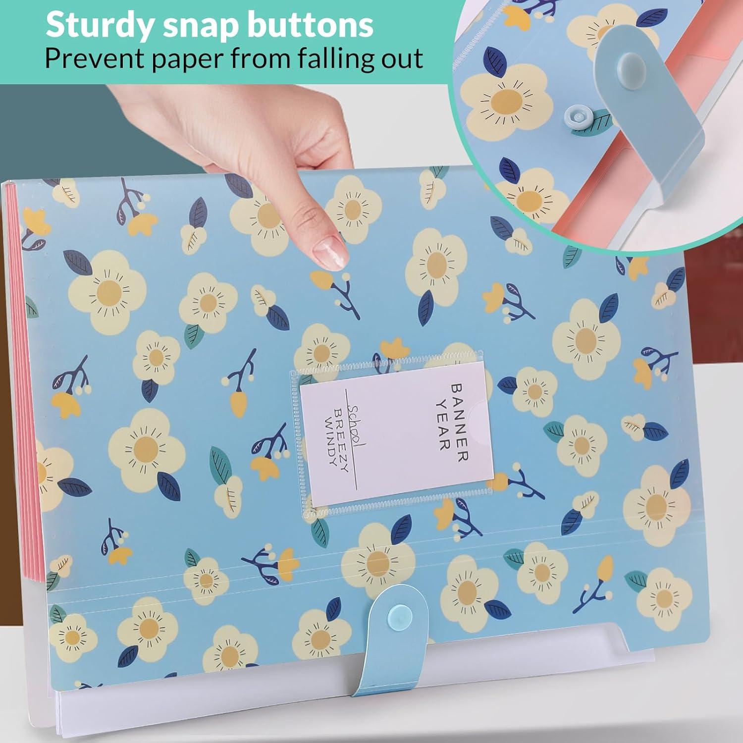 KONVINIT Dokumentenmappe A4 5 Fächer Floral Blau PP Akkordeon Organizer