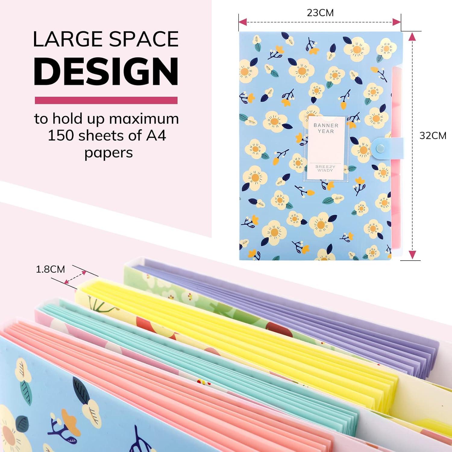 Dokumentenmappe A4 Fächermappe PP Floral Akkordeon Organizer Blau