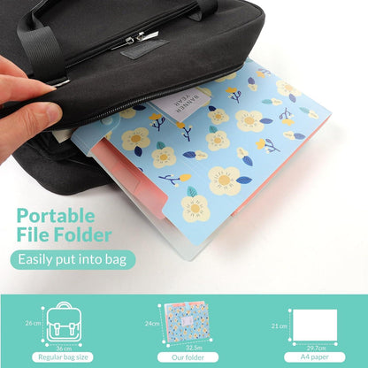 KONVINIT Dokumentenmappe A4 5 Fächer Floral Blau PP Akkordeon Organizer
