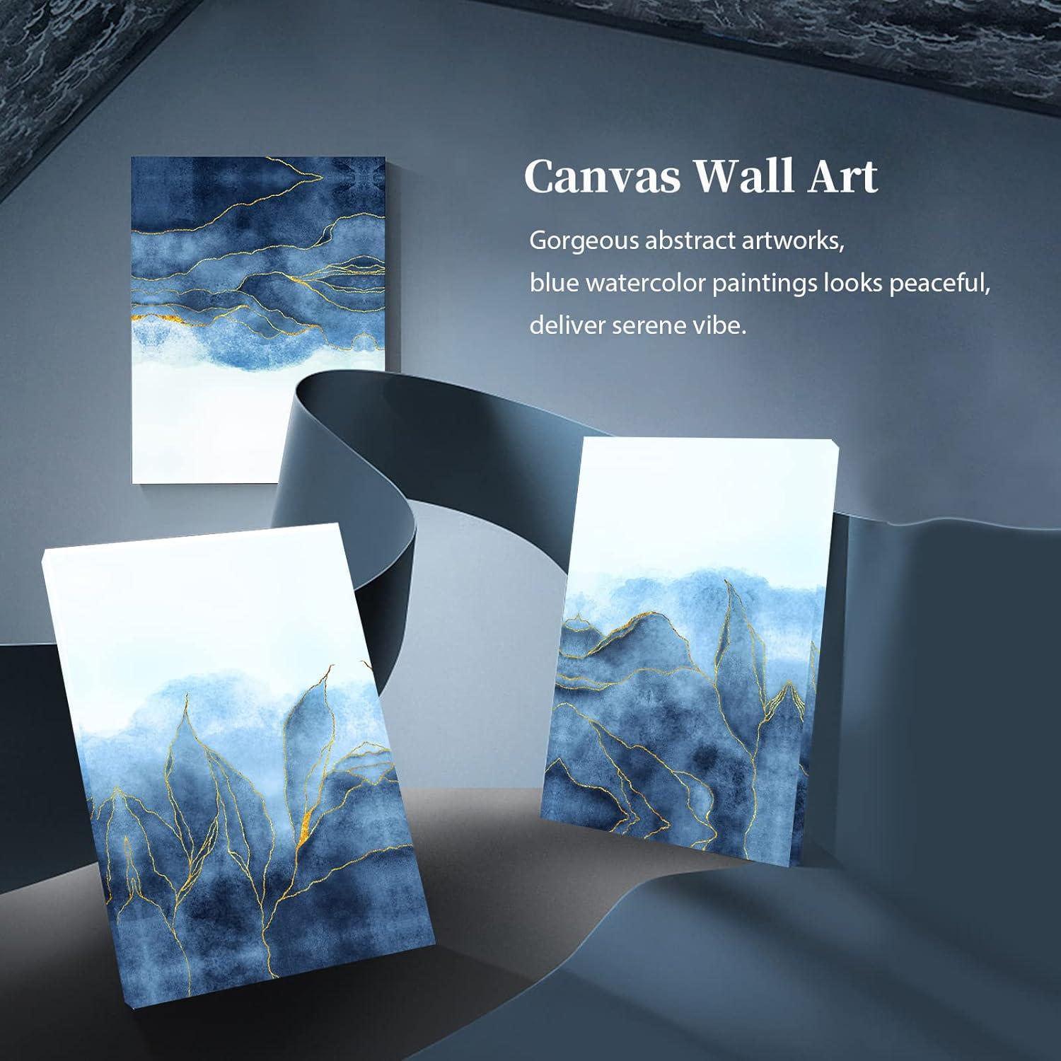 Abstraktes Blattgold Leinwand Kunst 3-teilig 30x40cm Blau