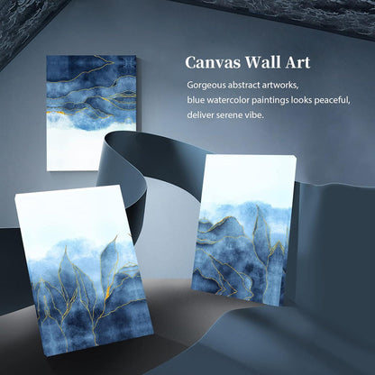 Abstraktes Blattgold Leinwand Kunst 3-teilig 30x40cm Blau