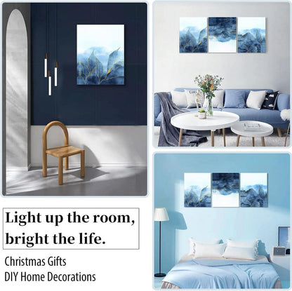 Abstrakte blaue Wandkunst Leinwand Kunstwerk 3-teilig wasserdicht