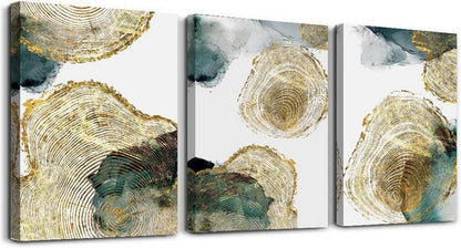 Abstrakte Goldener Jahresring Leinwandbilder 3-Teilig 30x40cm Moderne