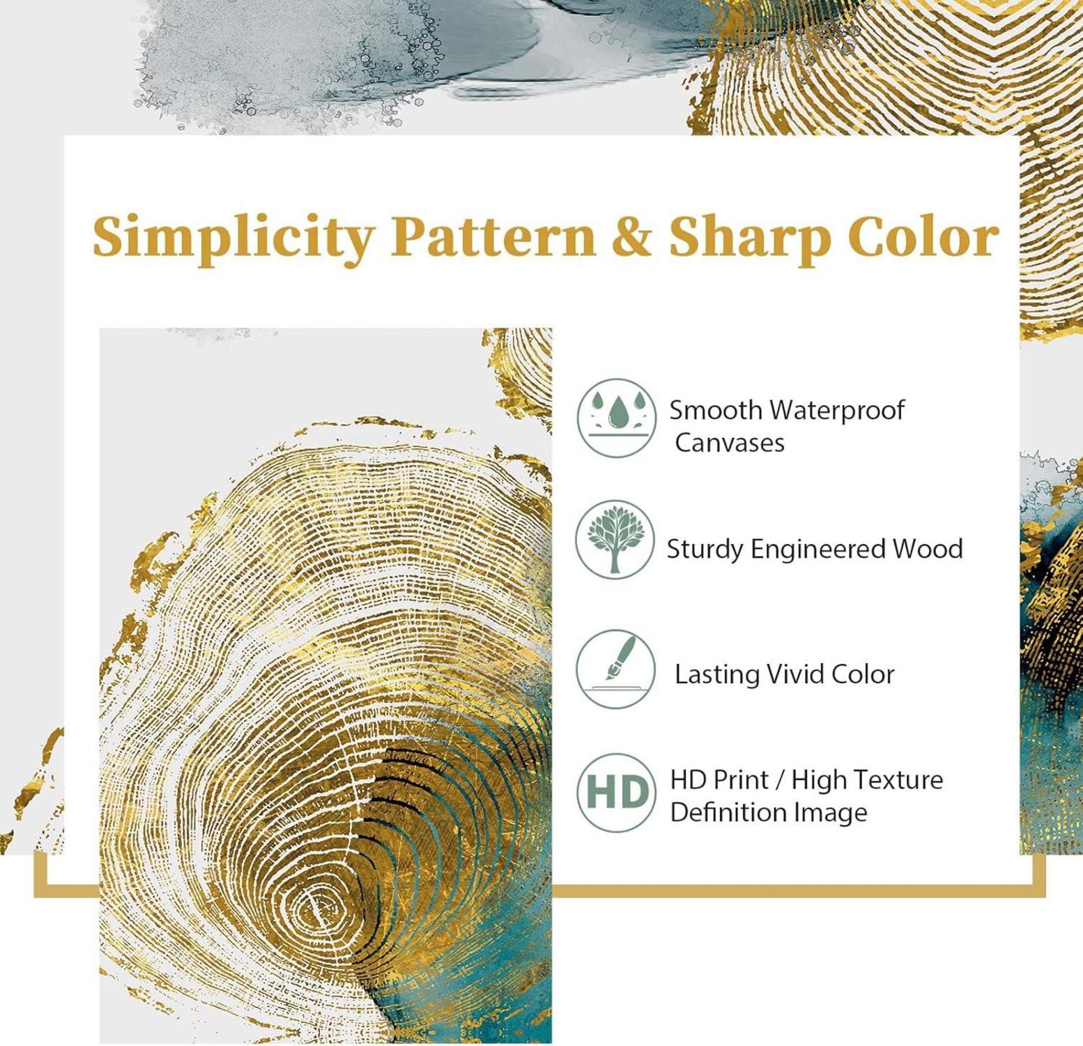 Abstrakte Goldener Jahresring Leinwandbilder 3-Teilig 30x40cm Moderne